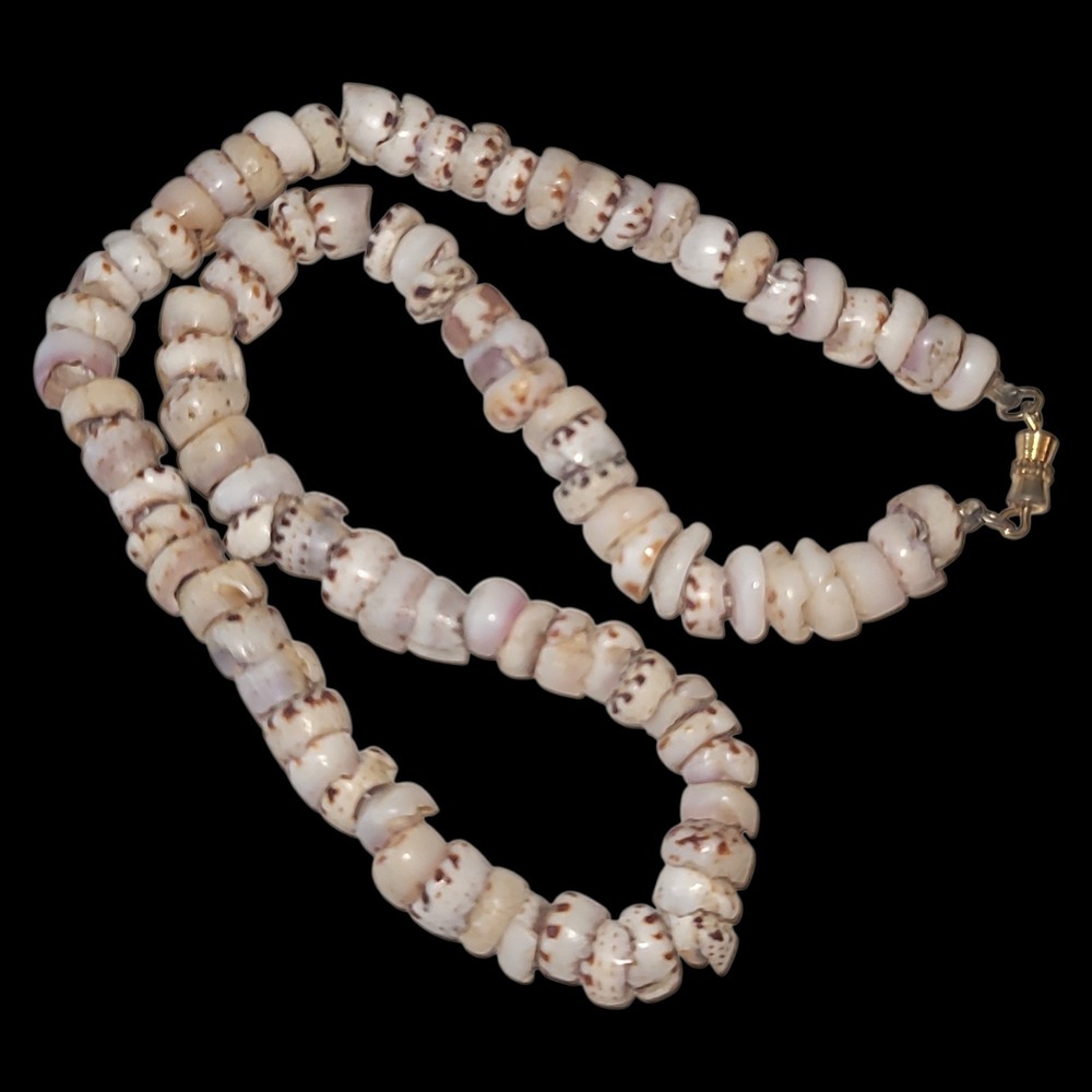 Vintage Genuine Hawaiian‎ Tiger Puka Shell Necklace 16" Natural Surf Beach Boho